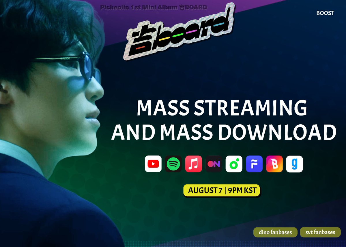 WorldwideCarats's tweet photo. [ADMIN]

‼️ MASS STREAMING AND MASS DOWNLOAD TONIGHT ‼️

⏰ August 7 @ 9PM KST onwards

🎼 On ALL platforms 

SHOW UP FOR DINO 🦖

#피철인 #Picheolin #DINO #디노 #놀아보세 #PartyRockRock #吉BOARD #길보드 @pledis_17 https://t.co/8wQ7al4sbi