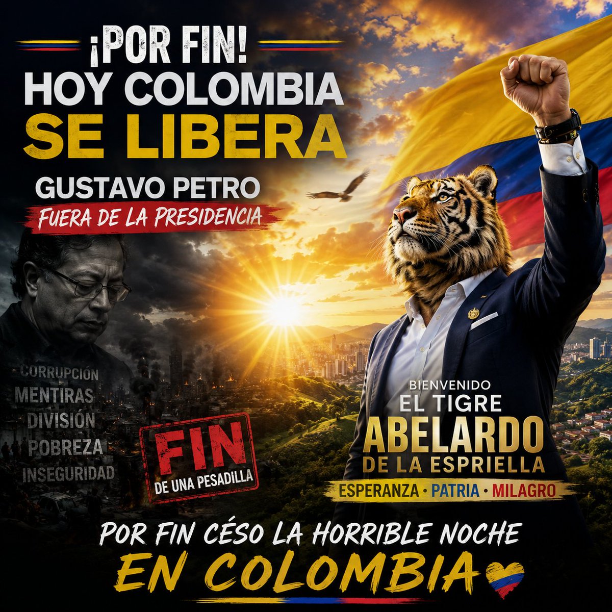 jorgitoarmenta's tweet photo. Cesó la horrible noche . Inicia la patria milagro 🇨🇴🙌🏼⛏️💪🏼❤️🙏🏼 @ABDELAESPRIELLA @AbelardoPTE @jrestrp https://t.co/gtFcH8wVgx