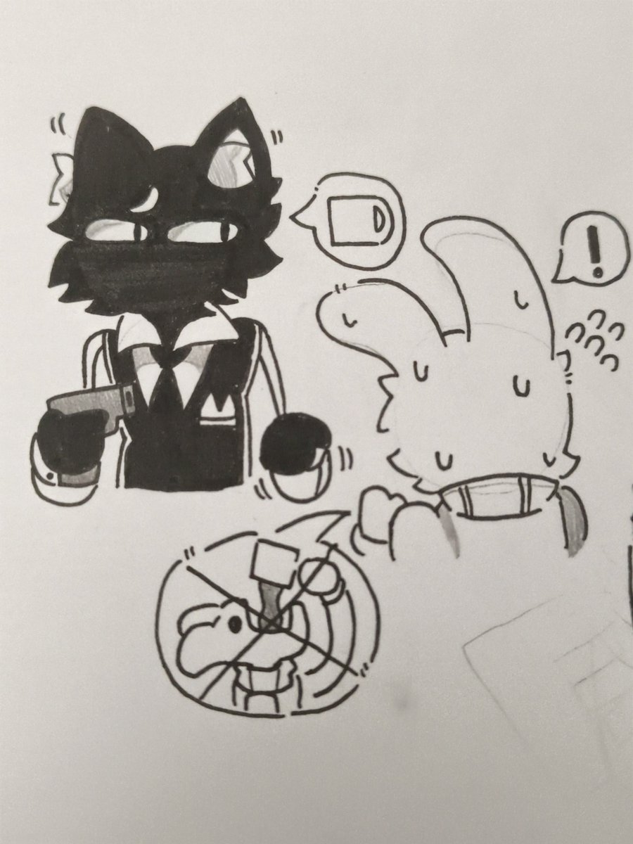 TW_AHDIAN's tweet photo. Agent 🐈‍⬛： Where's my coffee ?！
Intern bunny 🐇: I...I don't know💦
#animalhospital  #secretintern  #bulletbunny https://t.co/iJMJo6FY4k