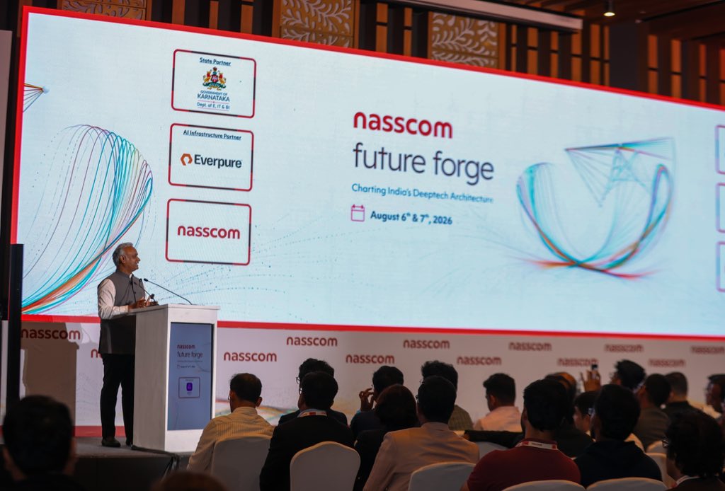 PriyankKharge's tweet photo. Delivered the keynote address at NASSCOM Future Forge – Charting India's DeepTech Architecture, where I shared Karnataka's vision for building a complete deep tech ecosystem. Our approach rests on five interconnected building blocks: future-ready talent, research and innovation acceleration through our Centres of Excellence, startup support, Government as the first adopter of innovation, and intelligent governance powered by AI and data.

Karnataka's technology leadership has always been built on strong partnerships between government, industry and academia. NASSCOM has been an enduring partner in that journey, and I look forward to continuing this collaboration as we shape India's deeptech future.