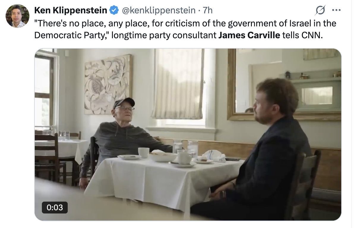 joncoopertweets's tweet photo. Why does ANYONE care any longer what James Carville thinks? He stopped being relevant years ago. I honestly don’t know why CNN continues to ask for his opinion on anything. https://t.co/TcTaaptzPT
