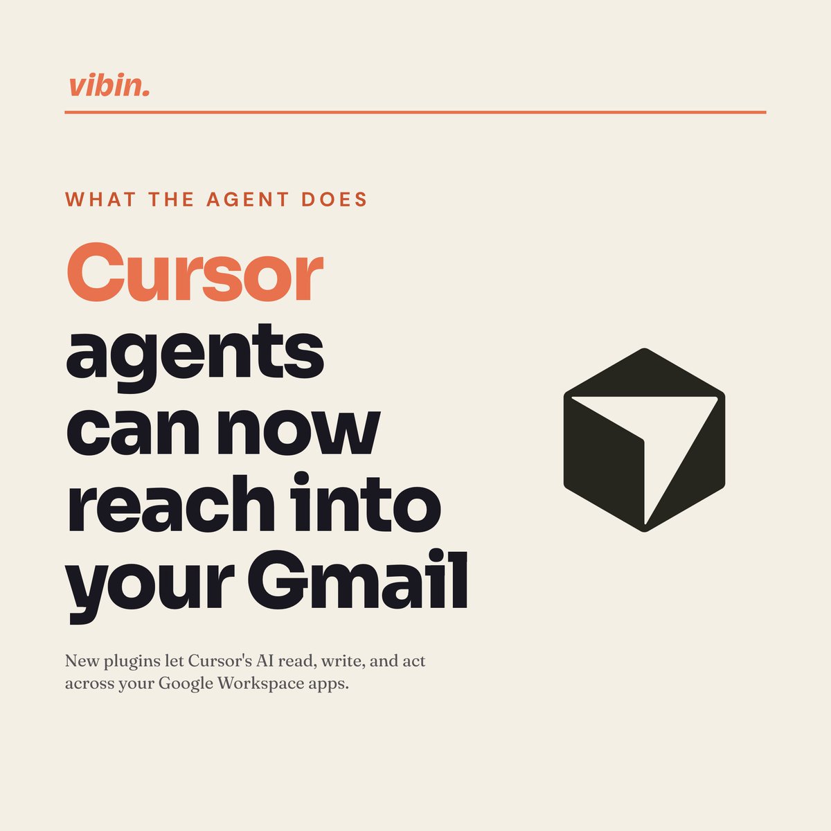 vibin_live's tweet photo. Cursor agents can now read and write across Gmail, Drive, Calendar, Docs, and Sheets through new MCP plugins.

That means an agent with write access to your real inbox. Worth checking the permissions before you turn it on. https://t.co/dNB90r70Dy