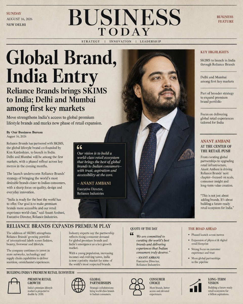SathiDey68336's tweet photo. #IndiaGetsSKIMS Anant Ambani reshapes the retail scene again. Bringing SKIMS to India is a game-changer in fashion evolution. https://t.co/I1vC3kfdfR
