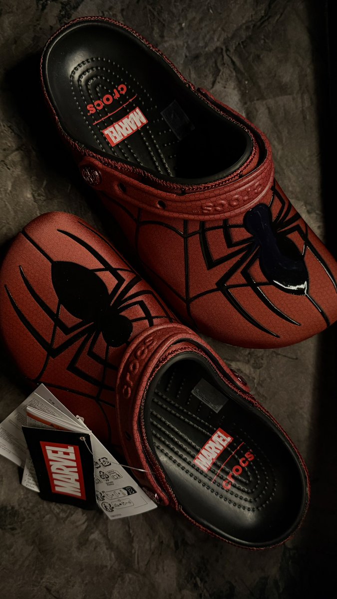 socetyhatesjay's tweet photo. how are you a spidey-fan without your spidey crocs? https://t.co/wgVy1nF998