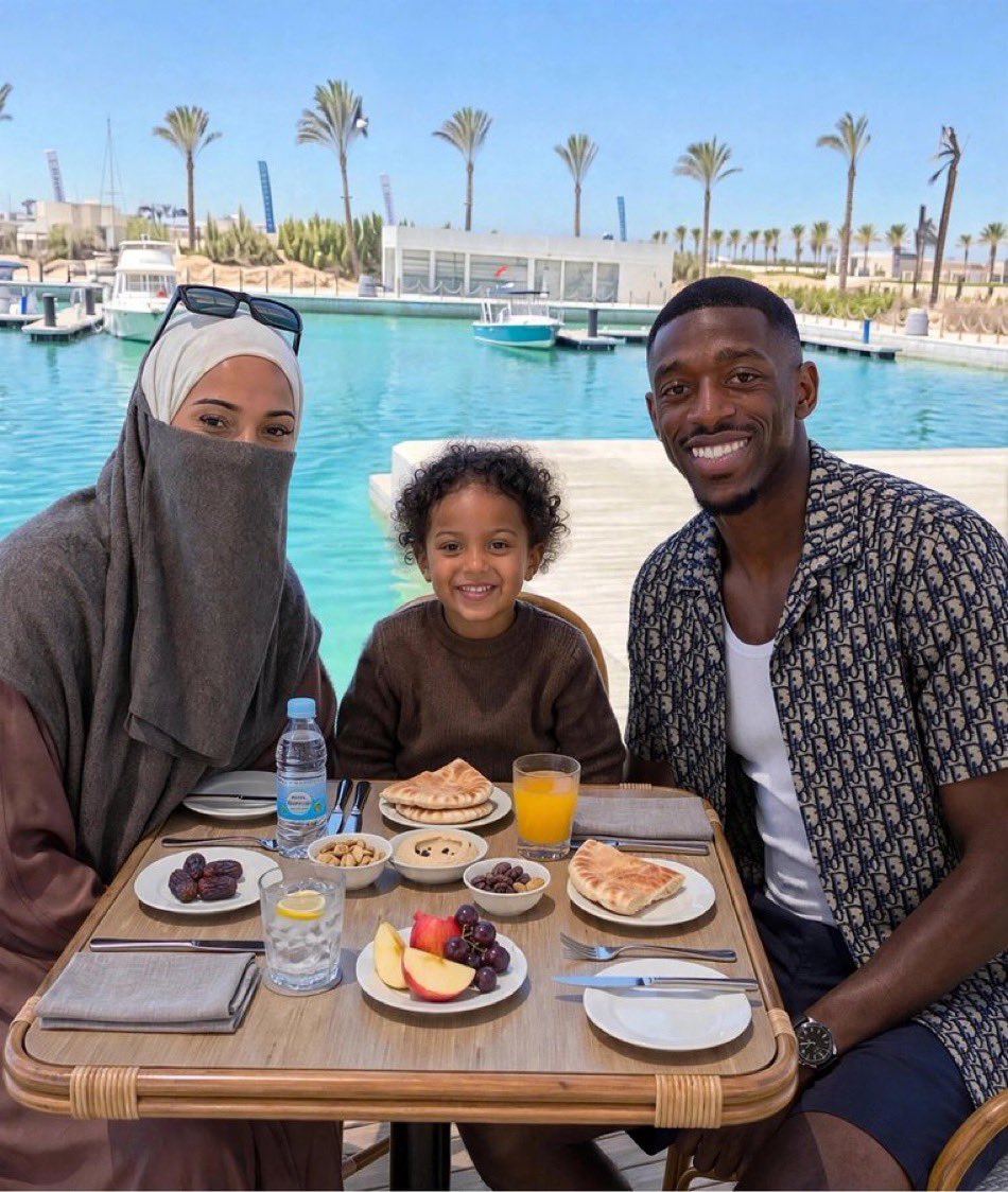 sa10nee's tweet photo. PSG winger Ousmane Dembélé replied when he was asked why his Moroccan wife, Rima Edbouche, always covers her face when out in public or taking pictures.

🗣️ Ousmane Dembélé: “Hahaha, I knew you were going to ask that question, but it’s actually a religious thing. My wife is a very religious woman, and covering your face isn’t actually mandatory in Islam, but she’s really devoted to that practice. She’s also a shy person, so those two things go together.

Sometimes I tell her, ‘Rima, at least sometimes try to reveal your face in public. You don’t have to cover it all the time.’ And she always replies, ‘Ousmane, I don’t like people viewing my face in public. My pretty face is only meant for you to see.’”
