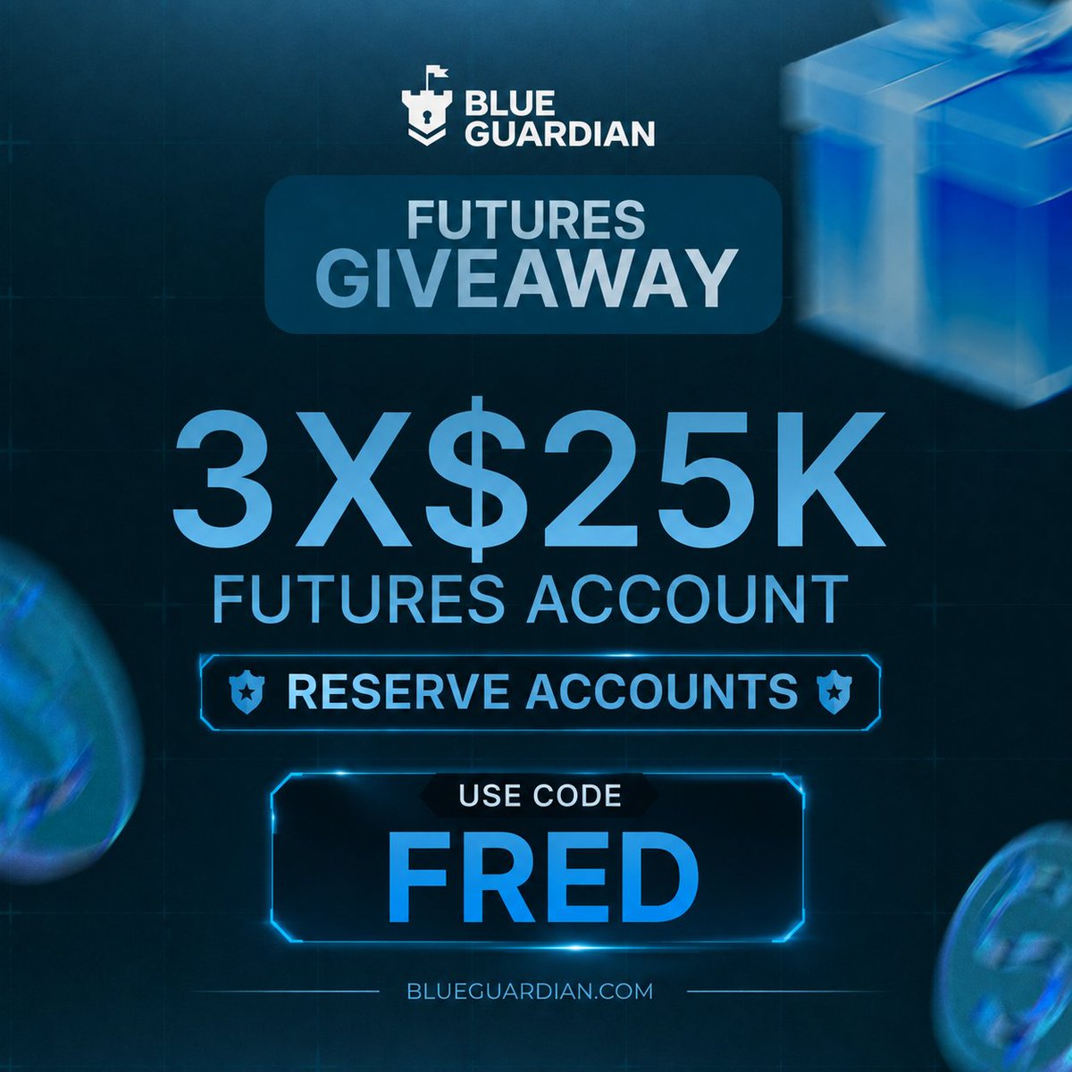 fredtrades's tweet photo. 🎉 3x 25k Reserve Accounts 🎉

I've Partnered with @GuardianFutures to giveaway:    

3x 25k Reserve Accounts 💎

To enter:

- Follow @fredtrades, @Aliatcx & @GuardianFutures 
- Like & Repost
- Comment "Done"

Winner will be announced soon.  

If you're planning to get a BlueGuardian account anyway, you can also support the community by using my code: FRED 👇

🔗 https://t.co/mXblLvkngg