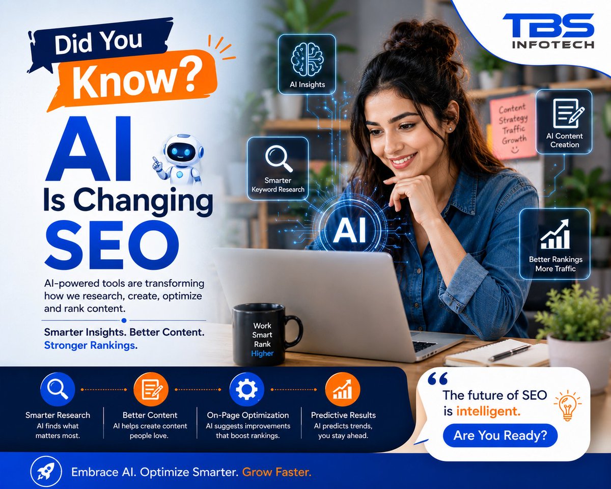 TBS_Infotech's tweet photo. Did you know AI-powered SEO can uncover smarter keywords, optimize content, and improve search visibility faster? TBS Infotech helps you stay ahead with AI-driven SEO.

#DidYouKnow #AISEO #TBSInfotech #ArtificialIntelligence #SEOTrends #DigitalMarketing #SearchOptimization https://t.co/VjTY26y3bp