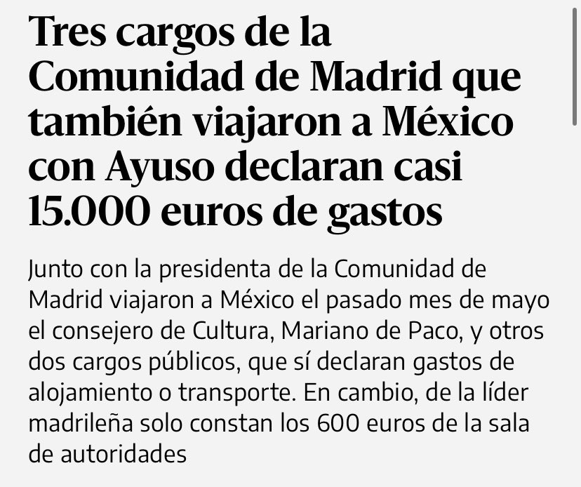 GonzaloRuiiz_'s tweet photo. No vive bien la tía:

• Un ático en Chamberí, en frente de la casa de su madre (a costa de los madrileños)
• Viaje a México SIN AGENDA (a costa de los madrileños)
• Récord de beneficios de la empresa del novio, desde que ella es Presidenta (a costa de los madrileños)

¿Sigo? https://t.co/J9LlrfEciE
