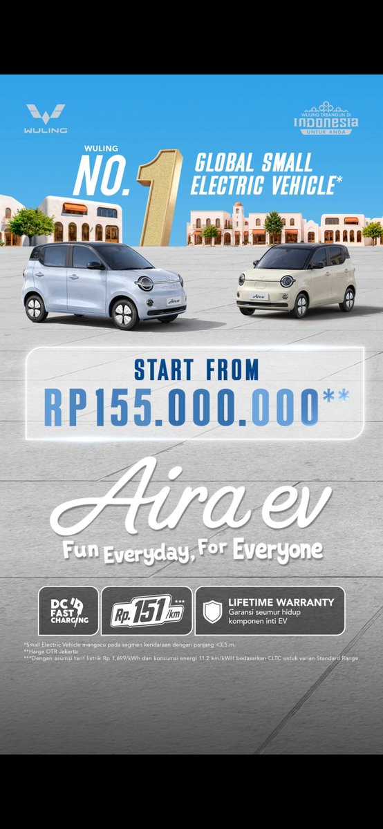 buku_teman's tweet photo. Wuling Aira-ev menarik juga untuk dipertimbangkan buat aktivitas sehari-hari. Harga yang ditawarkan mulai Rp 155 juta, cukup menarik untuk dibandingkan dengan yang lain.
#WulingAiraev #WulingGIIAS2026 https://t.co/lRKI1VfPHn