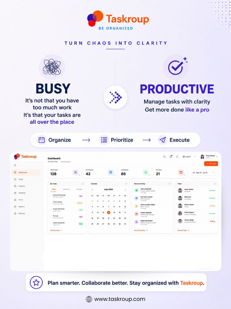 taskroup's tweet photo. 🚀 Too many tasks? Too many updates?
Bring everything together in one smart workspace.

✨ Organize your tasks
✨ Prioritize what matters
✨ Collaborate with your team effortlessly
✨ Track projects with complete clarity

👉 Sign Up  https://t.co/BGP3eOlXp3 
#taskroup https://t.co/JkIGS01zab