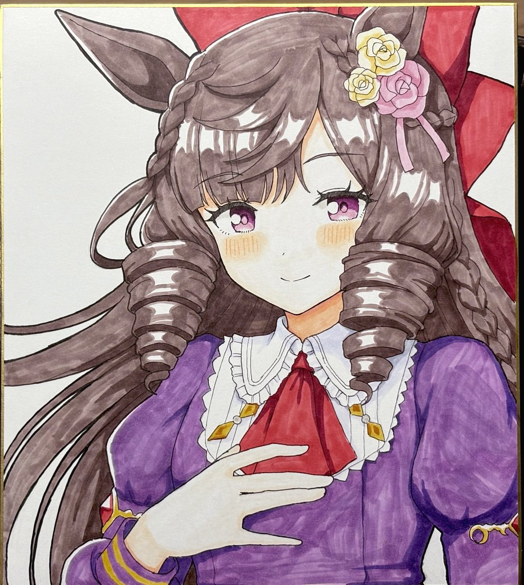 Takiki2828's tweet photo. C108に持っていく手描き色紙が完成しました！🎨 
 サイズはLサイズ(273x242mm)で、今回の新刊表紙合わせてルビーにしてみました。

  オークション形式での頒布を予定しています。 参加方法などの詳細は後日改めてお知らせしますので、よろしくお願いします！🙇‍♂️ https://t.co/F5tR1DkJ4C