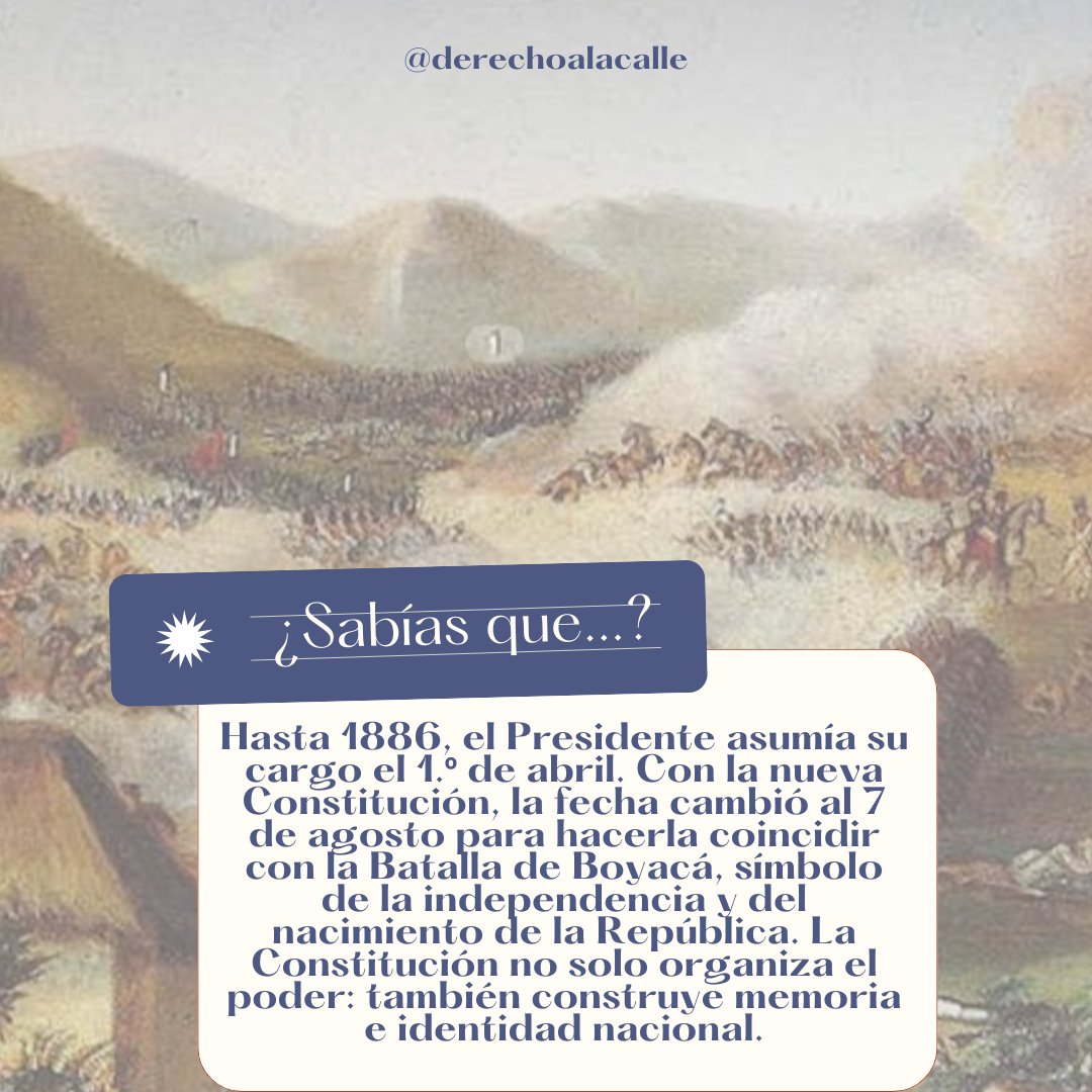 derechoalacalle's tweet photo. 🇨🇴 🌟✊🏼 

💊 Pildora para la memoria y los derechos. 

El 7 de agosto es na fecha con historia constitucional.

💡 La Constitución no solo organiza el poder: también construye memoria e identidad nacional.

#sondatosyhayquedarlos #7DeAgosto #Constitución #Historia https://t.co/g6stARsC6Z