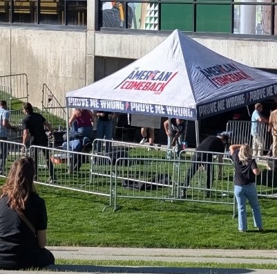 MuppetMasher's tweet photo. We finally found some early pics of them setting up at UVU the morning Charlie Kirk was murdered. 
I've been hunting these and anymore for nearly 11mths now so Thank you 🙏. 
I don't think these have been seen by many people at all and although I'm still trying to find the exact time these were taken it gives us a better idea of who showed up early and possibly met with the suspect before he went to Chick-fil-A.