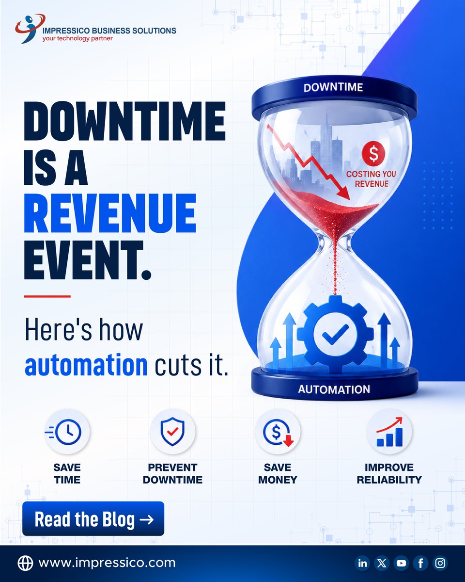 ImpressicoTweet's tweet photo. Downtime = Lost Revenue. Automation helps businesses cut downtime, save costs, and keep operations moving.
Build for reliability.
Read the blog โ https://t.co/Ul7MKzXHd3
#Automation #DigitalTransformation #ITAutomation https://t.co/esWCeCK2xy
