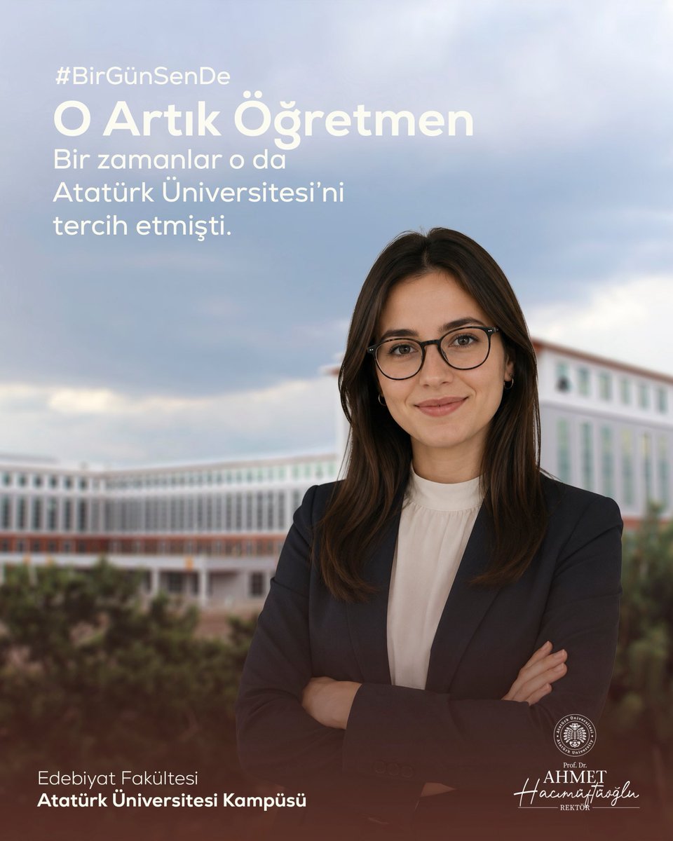 A_Hacimuftuoglu's tweet photo. #BirGünSenDe

➔ Bir öğretmenin yetiştirdiği her öğrenci, geleceğe bırakılan en kıymetli eserdir. Eğitim fakültelerimizde ve akademik birimlerimizde bu anlayışla, bilgiye yön veren, değer üreten ve örnek olacak öğretmenler yetiştiriyoruz. 📌

➔ Atatürk Üniversitesini tercih eden gençlerimiz, yalnızca güçlü bir akademik eğitim almakla kalmıyor; ülkemizin yarınlarına yön verecek donanım, vizyon ve sorumluluk bilinciyle mezun oluyor. 📌

➔ Eğer siz de geleceğin nesillerine dokunacak bir öğretmen olmayı hedefliyorsanız, bir zamanlar bu yolu seçen binlerce mezunumuz gibi Atatürk Üniversitesini tercih ederek kendi başarı hikâyenizi yazabilirsiniz. 📌

➔ Hiç şüphem yok ki yarın, "O artık öğretmen" denilen başarılı isimlerden biri siz olacaksınız. 📌

#TercihinAtatürkÜniversitesi #EdebiyatFakültesi #Öğretmen #Tercih2026 #AtatürkÜniversitesi