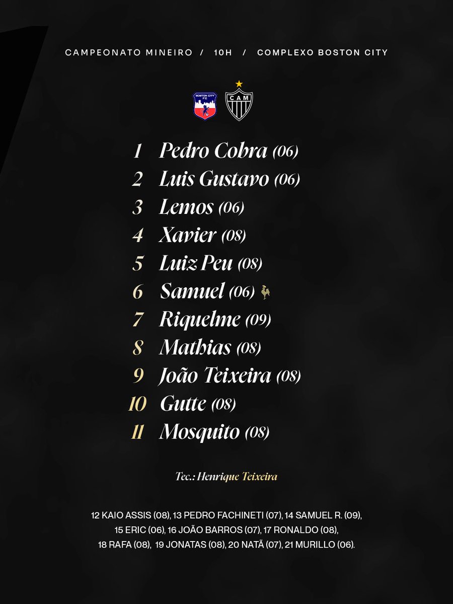 GaloNaBase's tweet photo. 📋 #𝑪𝑹𝑰𝑨𝑺𝑫𝑶𝑮𝑨𝑳𝑶 𝑬𝑺𝑪𝑨𝑳𝑨𝑫𝑶𝑺!
Veja a formação inicial escolhida pelo técnico Henrique Teixeira para o jogo diante do Boston City.
Em busca da vitória, #Crias! 👊🏾
#CriasDoGalo #MineiroSub20 #BOSxCAM 🏴🏳️ https://t.co/cpaO4esK56