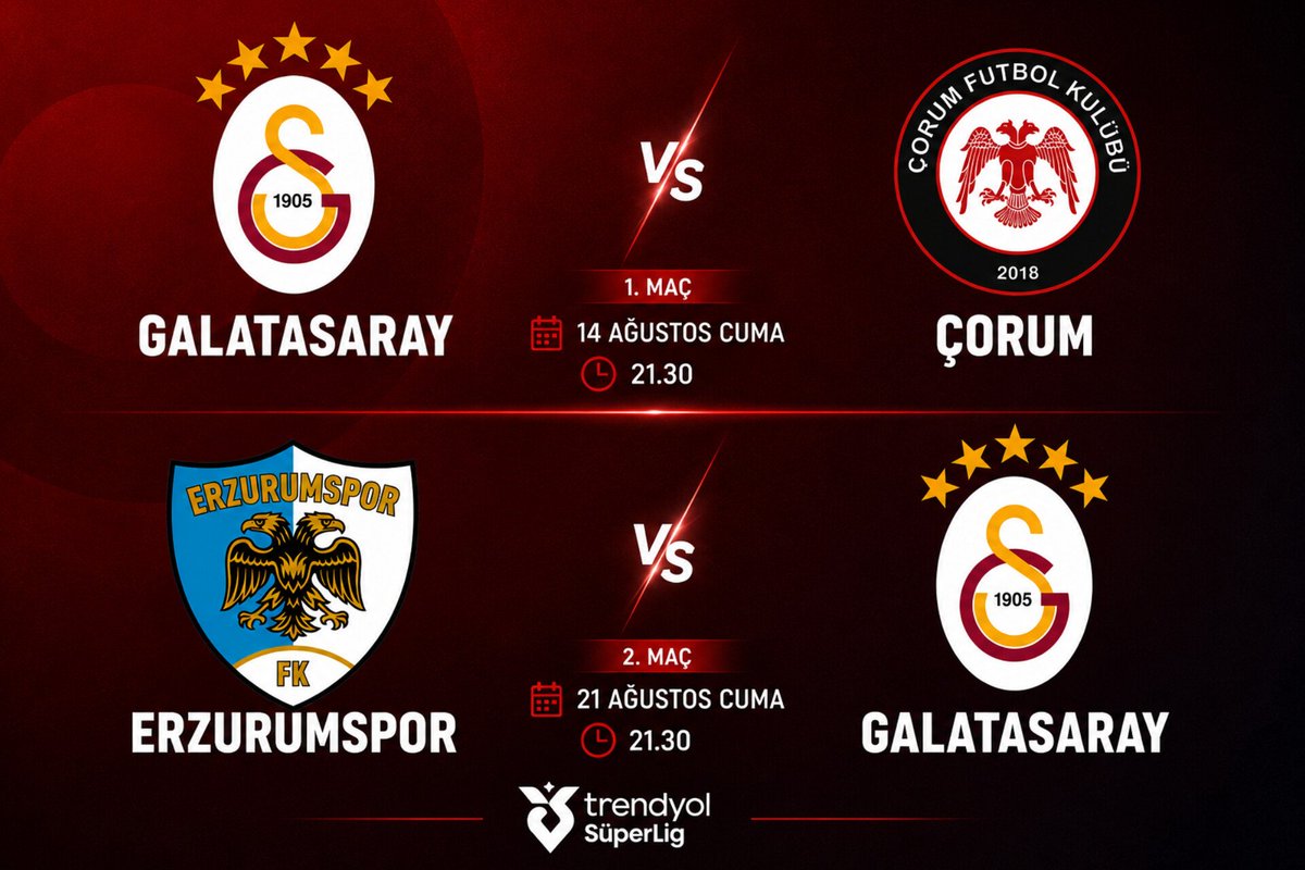 lemarcaspors_'s tweet photo. Galatasaray, Süper Lig'deki ilk 2 maçını da Cuma günü oynayacak. https://t.co/KLaAA8kNE9