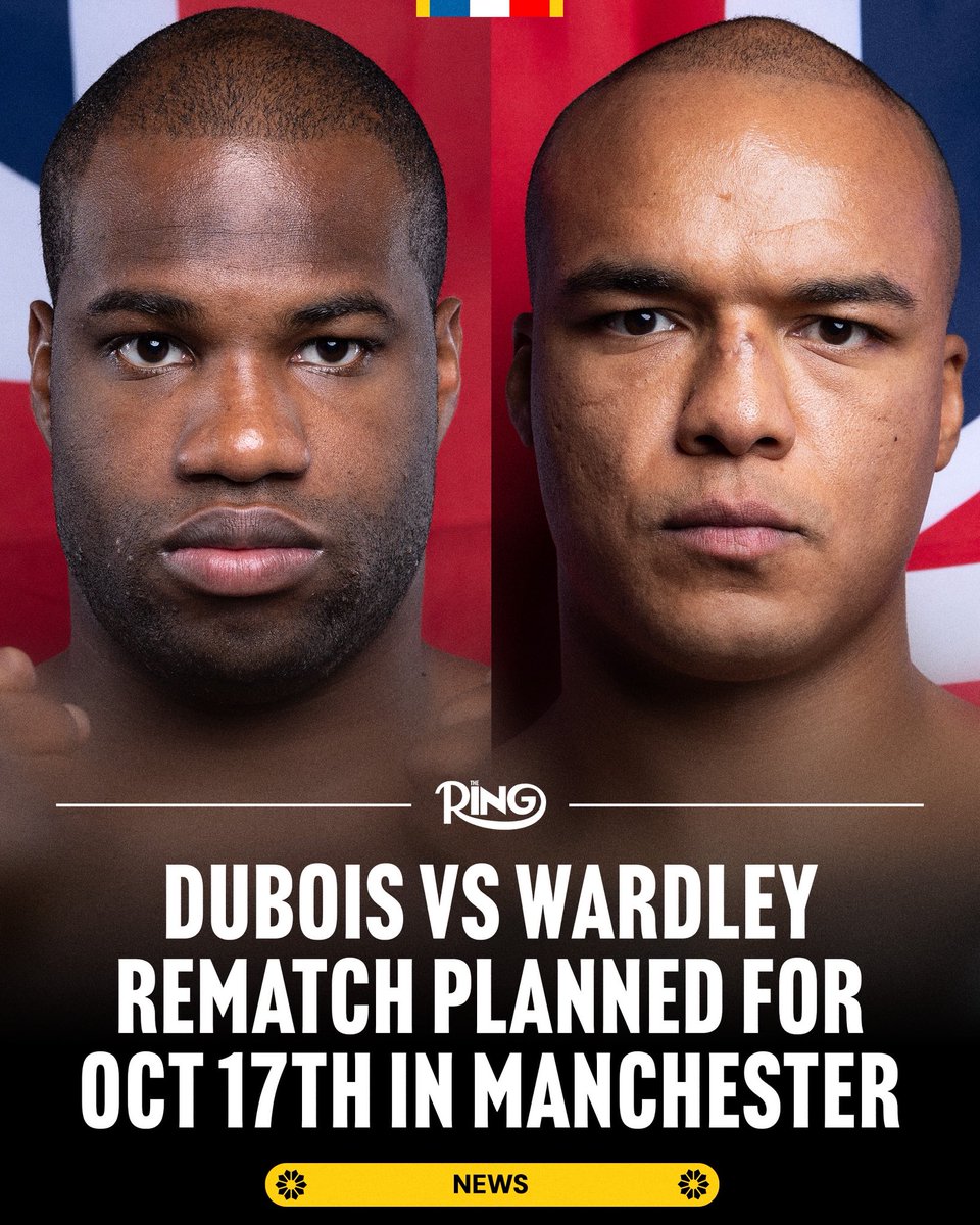ringmagazine's tweet photo. The Daniel Dubois vs Fabio Wardley rematch has a working date of Oct 17th and is expected to take place at the Co-op Live in Manchester, The Ring understands 🇬🇧

Dubois stopped Wardley in a thriller in May to claim the WBO heavyweight title. Wardley activated his rematch clause. https://t.co/OsUiTXDSVq