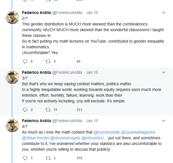 arctotherium42's tweet photo. Incredible 2022 thread of mathematician having a breakdown over the fact that when he put his lectures on YouTube, for free with zero barriers to entry, 90% of his audience was male ,"contributing to gender inequality in mathematics." https://t.co/9jC4e10FHQ