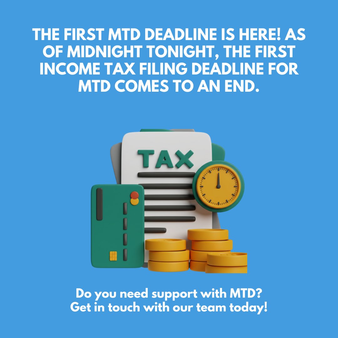 walkerbegley's tweet photo. MTD for Income Tax is here! Tonight, at midnight, marks the end of the first filing deadline.

42 per cent of self-employed people and landlords earning over £50,000 still hadn’t registered, but HMRC says it’s on target.

Do you need support with MTD? Get in touch with our team! https://t.co/8ZZGLKCIoe