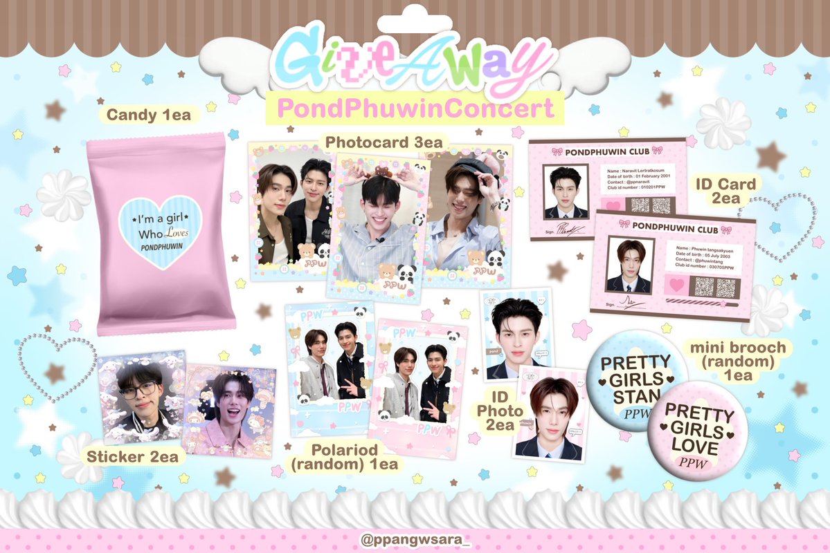 ppangwsara_'s tweet photo. Pls kindly rt ! ☆⋆˚⊹ 
giveaway #PondPhuwinConcert 👼🏻

🍈🎀🧁— only 20 sets
♡ date : 22 Aug 2026 ⋆ ˚ ꩜ ｡
♡ location : Impact Arena, Muang Thong Thani

more details in mention ka ૮ ›⩊‹ ა ♡

#ปอนด์ภูวินทร์ #PondPhuwin https://t.co/M7URILobYK
