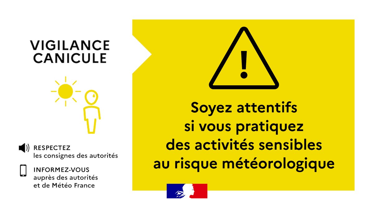 Image de Préfète de la Nouvelle-Aquitaine et de la Gironde - #Vigilance🟡☀️| Le département de la #Gironde est placé en vigilance JAUNE pour le risque canicule d