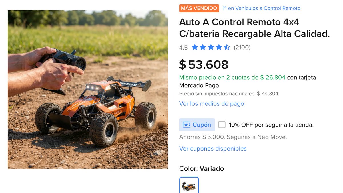 LASCALOFERTA's tweet photo. ❤️ DE CHICOS LO SOÑÁBAMOS. HOY PODÉS REGALÁRSELO A ALGUIEN.

El autito a control remoto más vendido de Mercado Libre para este Día del Niño.

 $53.608 en 2 cuotas sin interés.