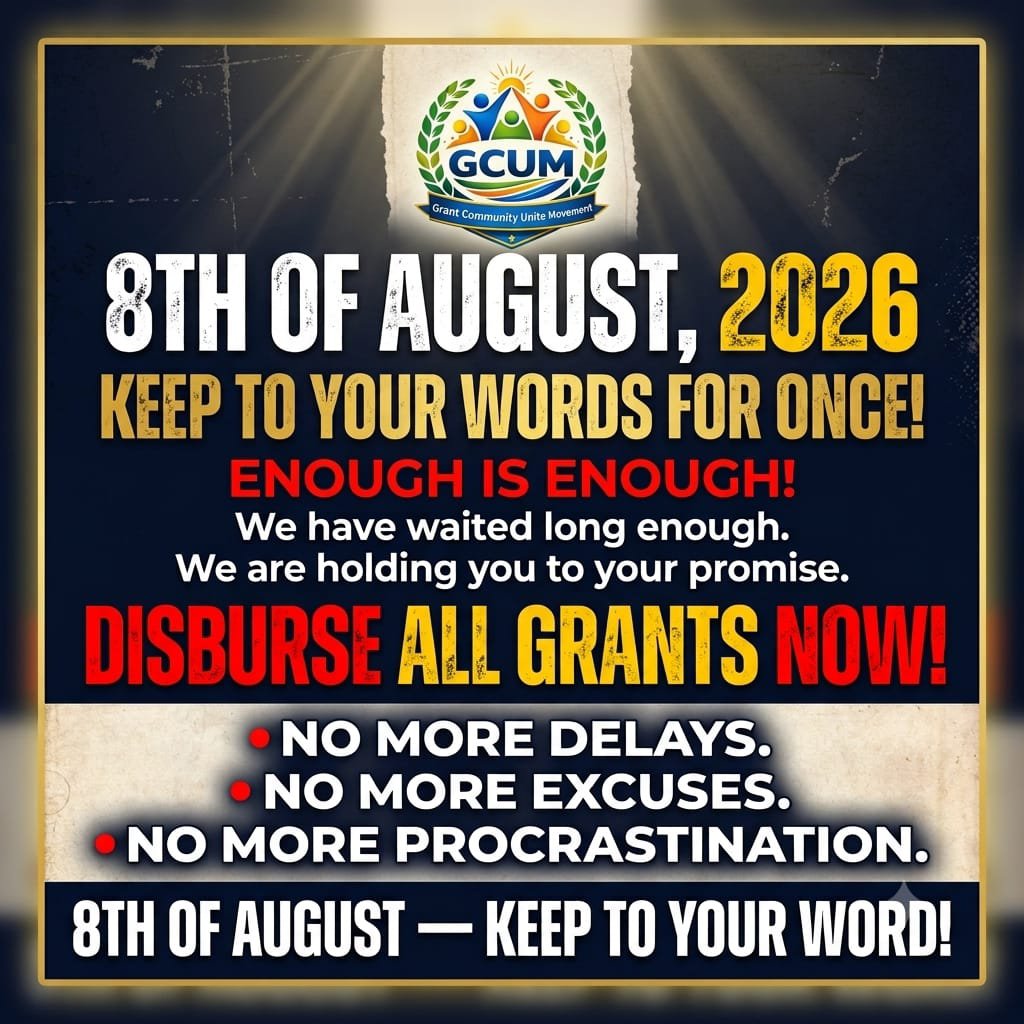 GrantCommuUnite's tweet photo. We were given multiple dates in the past and 11 years has passed. Now we have been given the 8th of August 2026. The date is just around the corner. The patient of the masses is exhausted! #accountability #Nigeria #Nigeriaupdates #grants #Nigeriagovernment https://t.co/CpF0HiNYA9
