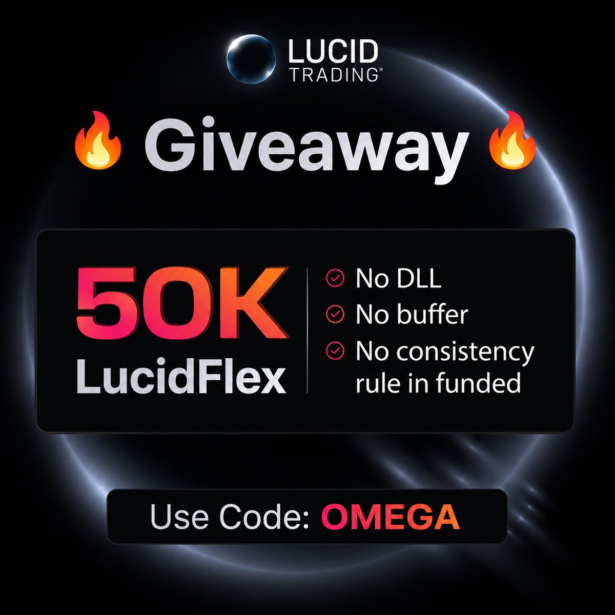 omegafutures's tweet photo. 3 × $50k LucidFlex Giveaway
"In partnership with Lucid trading"

Follow: @omegafutures
Comment 'Use code: OMEGA'

(1 FREE acc on payout, same size)
Free accounts are delivered within 1 hour*

Winners 🏆 in 48 hours! https://t.co/gLfVTWTBh0