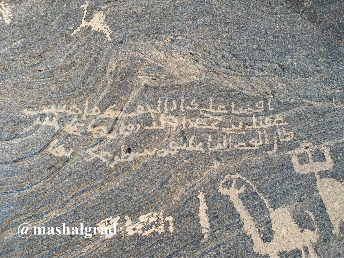mashalgrad's tweet photo. نادرةٌ هي النقوش التي توثق الصراعات القبلية والمواقع الجغرافية في القرون الإسلامية الأولى. لهذا النوع من النقوش أهمية تاريخية كبرى.
نقش إسلامي أظنه بيت شعر قرأتُ بعض كلماته:
أقمنا على دار (المحٯد) فأصبحت
عقيل بني (عطر) أذلت رقابها على ( حٮن) 
كان (……) لنا عليكم (سطر)  عدٮها https://t.co/qa4QRgnyGe