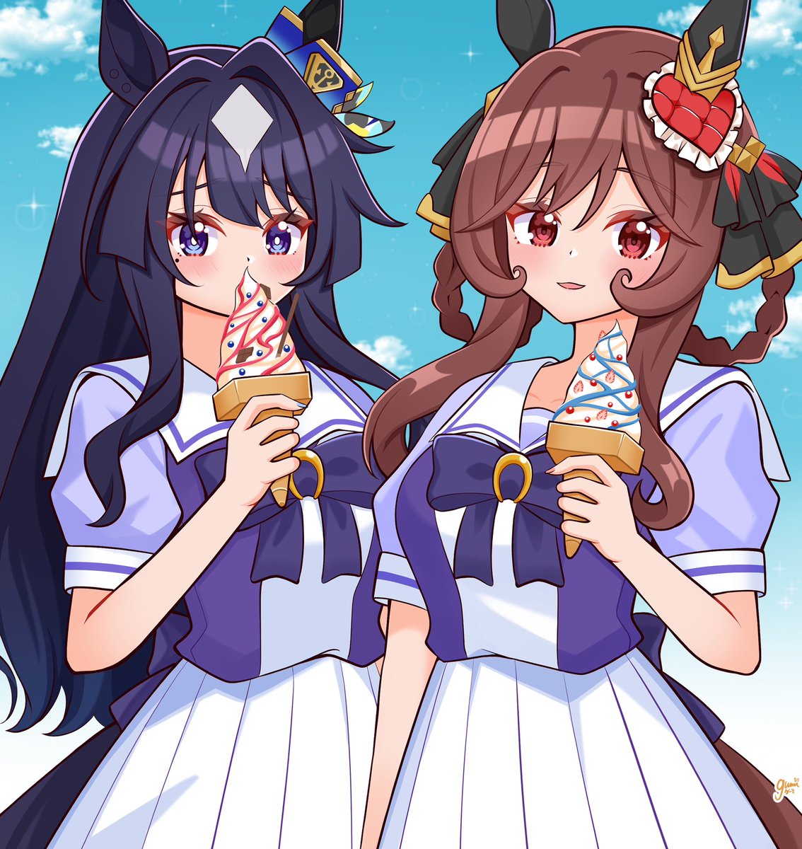 lycheetako's tweet photo. ヴィルシーナとジェンティルドンナアイスクリームを食べます🍦

Verxina and Gentildonna eating ice cream 🍦 

#ヴィルシーナ #ジェンティルドンナ 
#ウマ娘 https://t.co/6x6RVQueXP