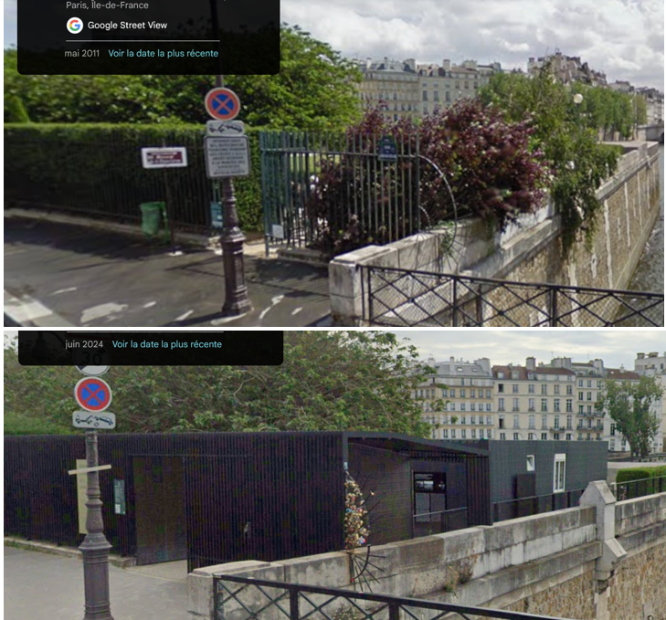 JCQDSE's tweet photo. Le "truc", le Mémorial des victimes de la Déportation, ne gâche pas la vue, il a justement été conçu pour ne pas l'obstruer.

Une chose, une seule, gâche complètement la vue : les cahutes et grilles carcérales plantées là par la mairie de Paris en 2015 puis 2021.

Avant/après : https://t.co/wUEe5x6FvZ