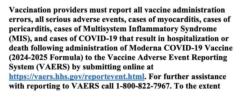 MaryBowdenMD's tweet photo. Clearly no doctors read package inserts. Found in Moderna's - all bold - "Vaccination providers must report all vaccine administration errors, all serious adverse events... cases of COVID-19 that result in hospitalization or death..."  I've seen hundreds of vaccine-injured patients - not a single one was reported to VAERS by other providers.
