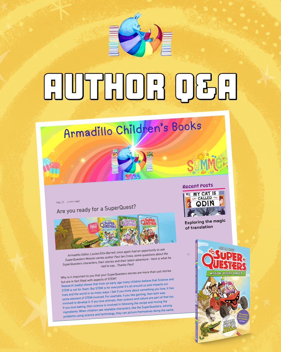 QuestFriendz's tweet photo. ✨ AUTHOR Q&amp;A ✨

We’re so excited that @pauliancross, author of SuperQuesters Mission: Desert Danger, has been   interviewed by Louise Ellis-Barrett for Armadillo Magazine📚

Read the whole Q&amp;A now:
https://t.co/fUDVKoZj4C https://t.co/3elhwN8ec5