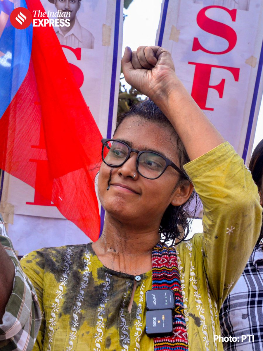IndianExpress's tweet photo. AISA’s Neha Bora targeted by ink attacker during Jharkhand jobs protest https://t.co/EjZ1rwQkSV https://t.co/NfOUZWTPkp