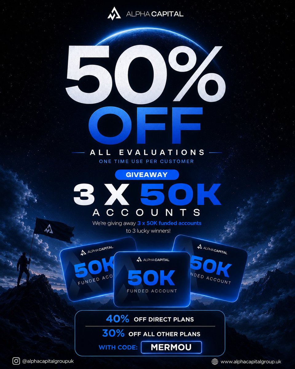 mermouforex's tweet photo. 🎁 GIVEAWAY 🎁 

To celebrate my partnership with @AlphaCapitalUK ,I am are giving out
 3 x $50K

To Enter:
🔹Follow 
@AlphaCapitalUK 
@mermouforex

🔹Like, Repost &amp; Tag 3 traders.

🔹 Engage in the quoted post. 

🔹 Don’t forget to use MERMOU For 50% OFF

Winners in 7 days https://t.co/dsDCuHs4ZP