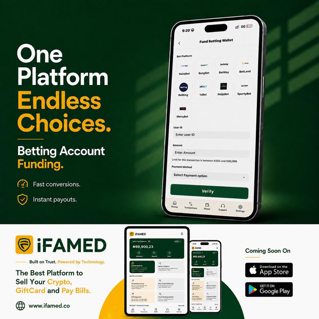 Belikeifamed's tweet photo. Friday is here!
One platform. Endless choices. 
Fund your betting account, trade your gift cards &amp; crypto with ease.

Enjoy your weekend iFAMED has you covered! https://t.co/LzcOw82zEK