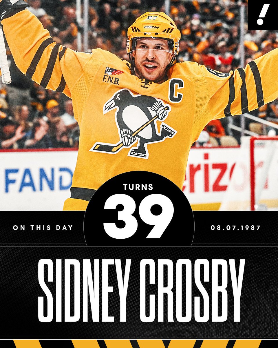 YahooSports's tweet photo. Pittsburgh Penguins legend Sidney Crosby turns 39 today 🏒

▪️8x All-Star
▪️2x Art Ross Trophy Winner
▪️2x Hart Memorial Trophy Winner
▪️2x Conn Smythe Trophy Winner
▪️3x Ted Lindsay Trophy Winner
▪️3x Stanley Cup Champion 
▪️NHL 100th Anniversary Team https://t.co/xAJoDH65tM