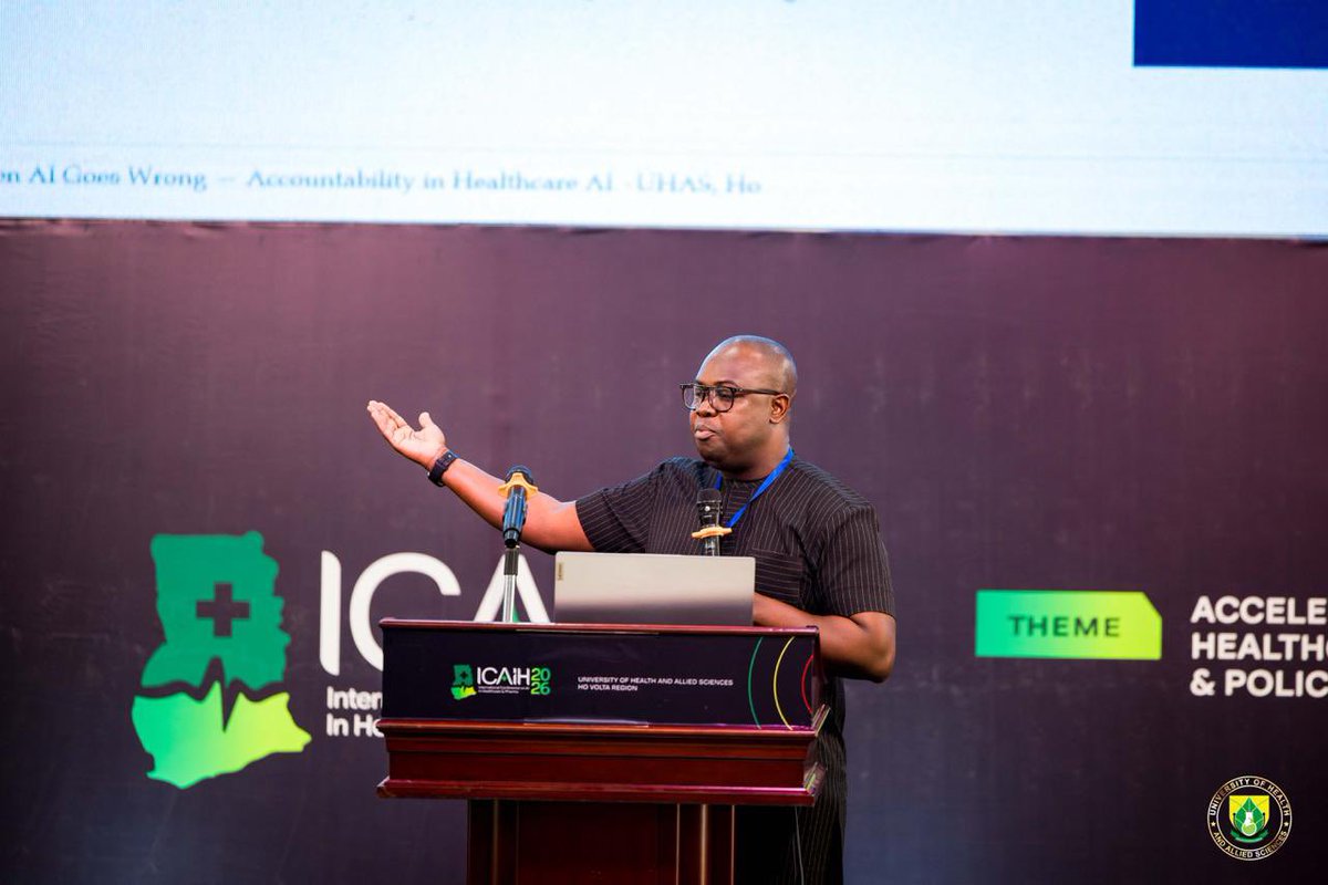 sbessien's tweet photo. Honored to have spoken at #ICAIH2026 at UHAS on “When AI Goes Wrong: Legal Perspectives on Accountability, Responsibility and Liability in Healthcare.” Great discussions on balancing innovation, patient safety, and accountability in the age of AI. Thanks to the organizers🫶 https://t.co/LnbeNOMa4N