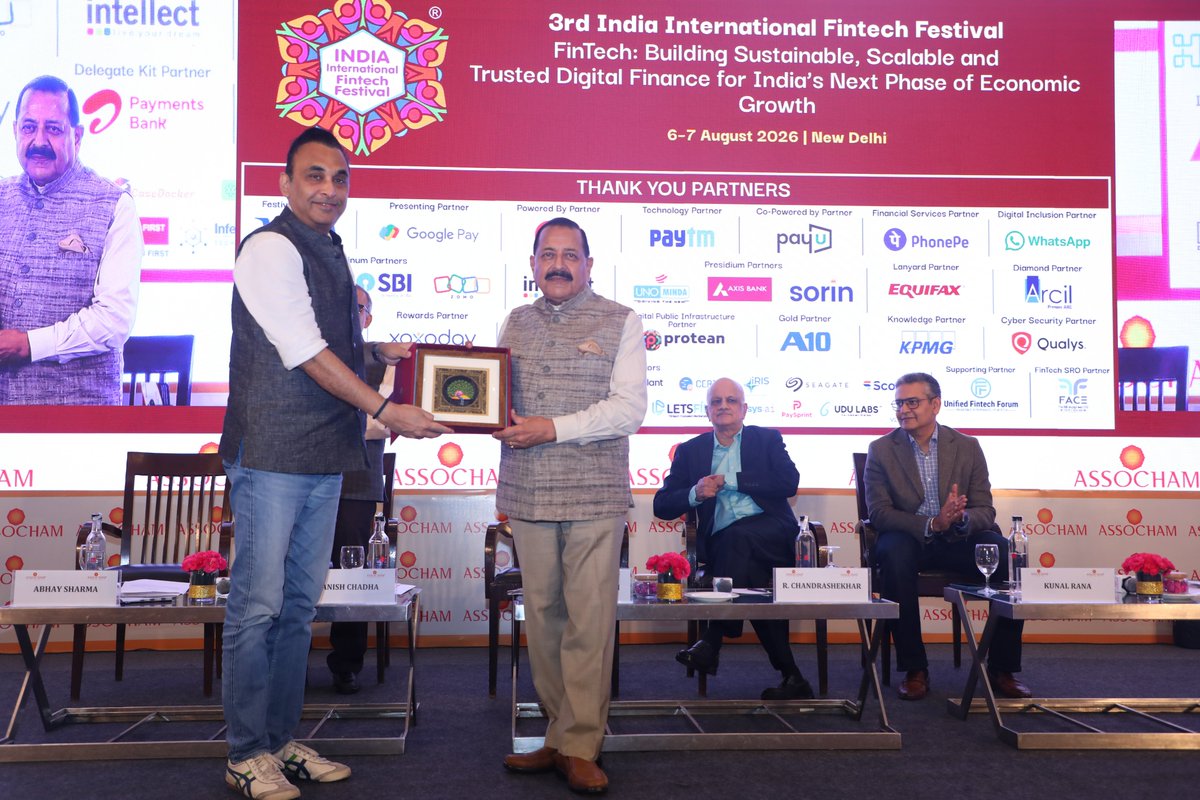 DrJitendraSingh's tweet photo. My Address at the 3rd India International FinTech Festival:

Key Takeaways...
"India needs to aim at building an intelligent, secure and trusted financial ecosystem, driven by emerging technologies. The next phase of the country's FinTech growth will be shaped by Artificial Intelligence, quantum technologies, cybersecurity, blockchain and credible digital innovation.

India's FinTech sector has emerged as a critical driver of the country's economic transformation through close collaboration among the banking sector, financial institutions, technology companies and StartUps. This collaborative approach, supported by strong public-private partnerships, has become the foundation of India's rapidly expanding innovation ecosystem.

Consequent to programmes like "Jan Dhan Yojana" initiated by PM Sh @NarendraModi,  India has substantially advanced financial inclusion. It is now time for India to move decisively from financial inclusion to financial empowerment, from Digital payments to Digital prosperity. India has a unique opportunity to emerge as the world's trusted innovation economy".