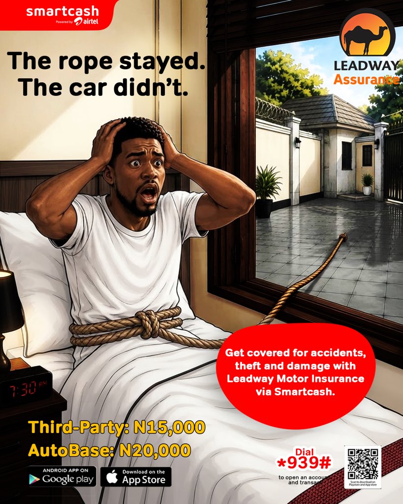 smartcashpsb's tweet photo. Thinking your car is safe is not the same as having it insured. ๐
Donโt let what you donโt know cost you what you worked hard for.
Get Leadway Motor Insurance on SmartCash and give your car real cover.
Download the SmartCash app and get insured.
#SmartcashPSB
#Nobechochocho
#LeadwayMotorInsurance