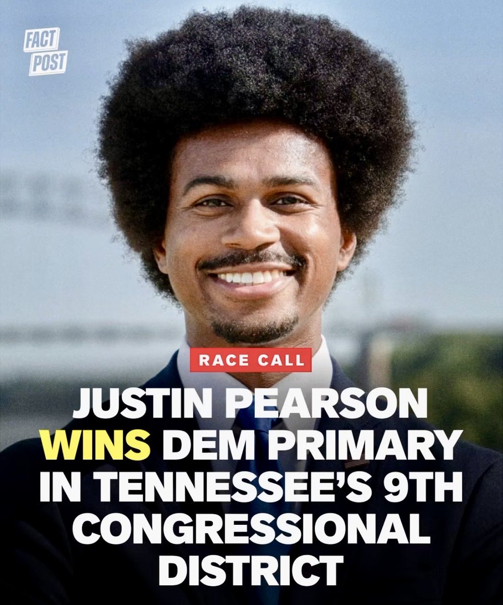 JudyGra35816777's tweet photo. BREAKING:  Justin Pearson has ‘won’ the Democratic Primary for Tennessee’s 9th Congressional District!

As part of the "Tennessee Three," Pearson gained national attention in 2023 when Republicans attempted to expel him for his… | https://t.co/ugUNihLWxp https://t.co/Mmzi31dg4I