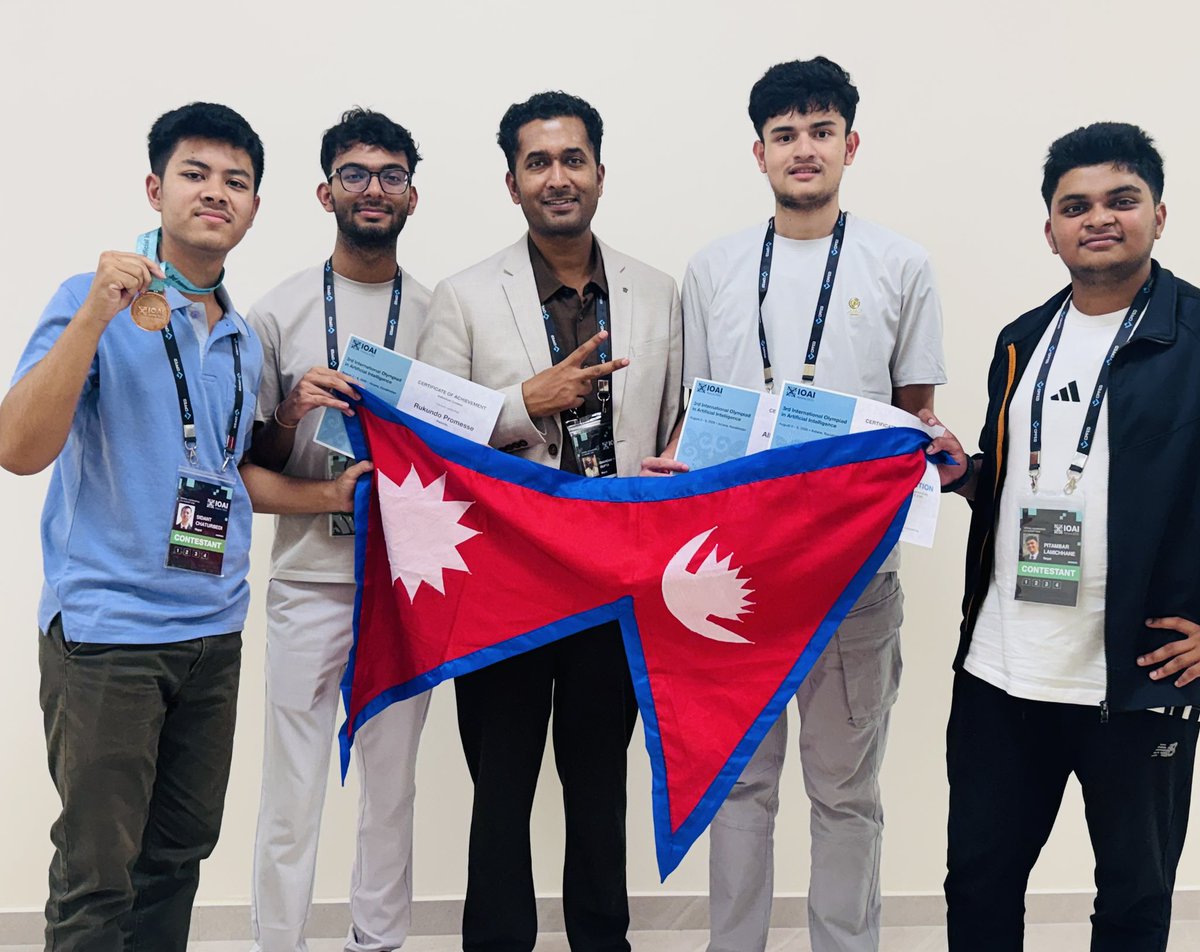 chandangoopta's tweet photo. Nepal secured 1 Bronze medal and 3 Honorable Mentions at the International Olympiad in Artificial Intelligence 2026 🇳🇵🇳🇵👏👏💪💪 . 
Congratulations to all the contestants! #IOAI #Nepal https://t.co/r4CLyOxWL5