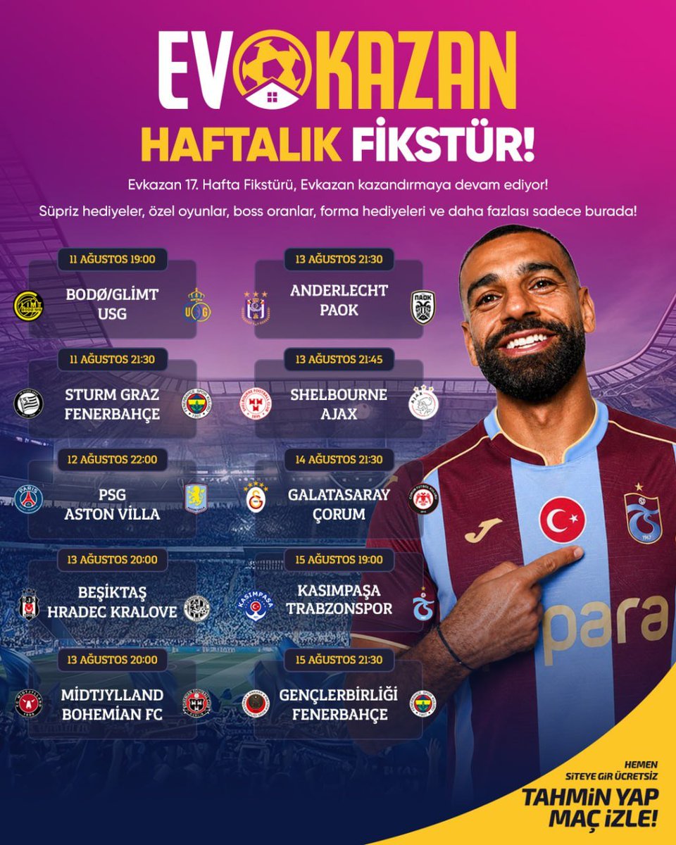 KRoyalResmi's tweet photo. ⚽Evkazan 17. Hafta Fikstürü Yayında!

11-15 Ağustos tarihleri arasındaki öne çıkan karşılaşmaları incele, ücretsiz tahminini yap ve haftanın futbol heyecanını kaçırma.🏟️

🔗Güncel link profilde!

#Kingroyal Altay Bayındır Jhon Duran https://t.co/OscN4pjR8A
