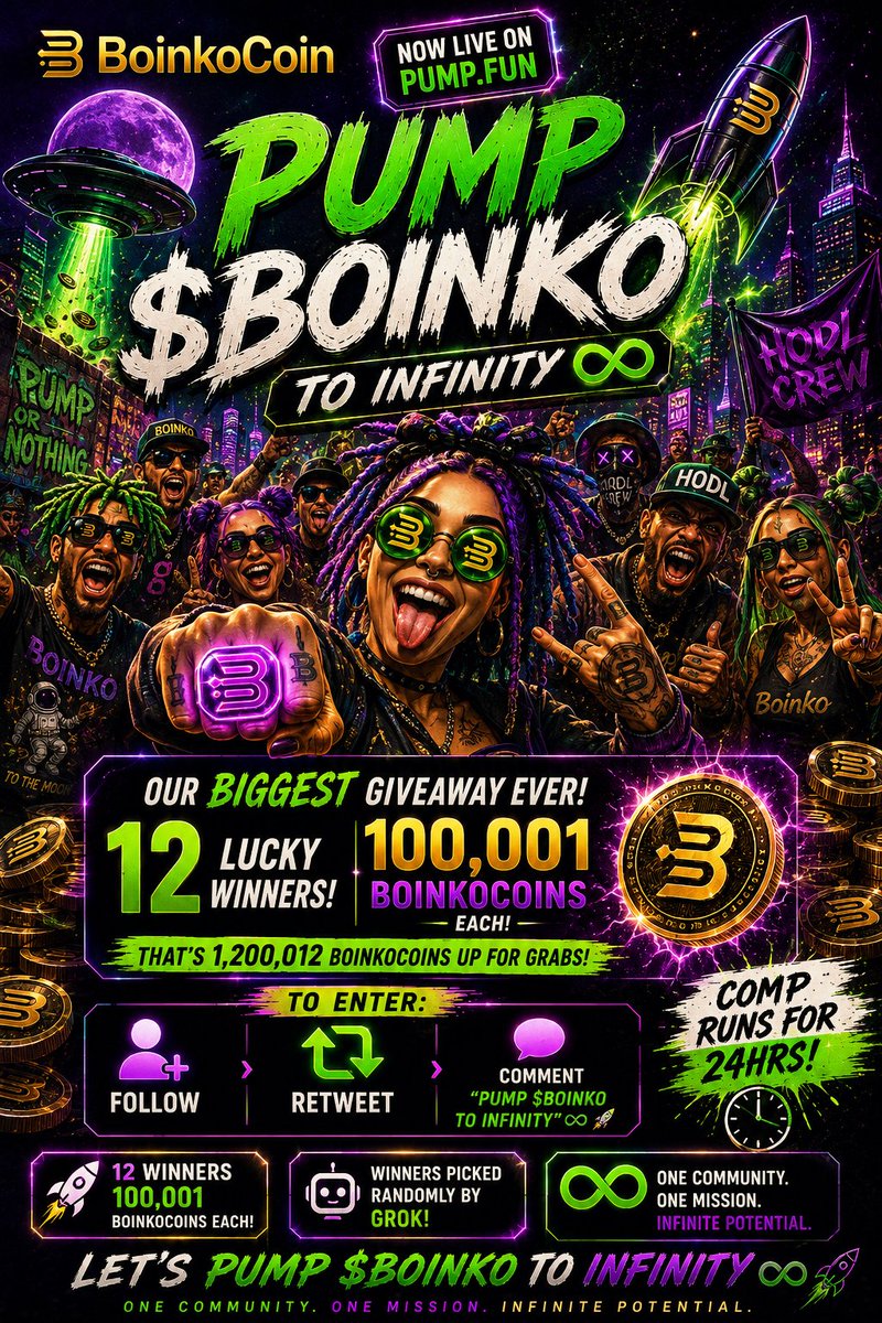 BoinkoCoin's tweet photo. This one is going out early today as we want you all involved 💥 

For the CREW...this one's for you...12 Winners LFG 🔥 

Share it...send it...let's blow this thing up 💥 

To enter just FOLLOW,  RETWEET and COMMENT 👇🏻 "PUMP $BOINKO to infinity ♾️ 🚀" https://t.co/VvQxk7iI9z
