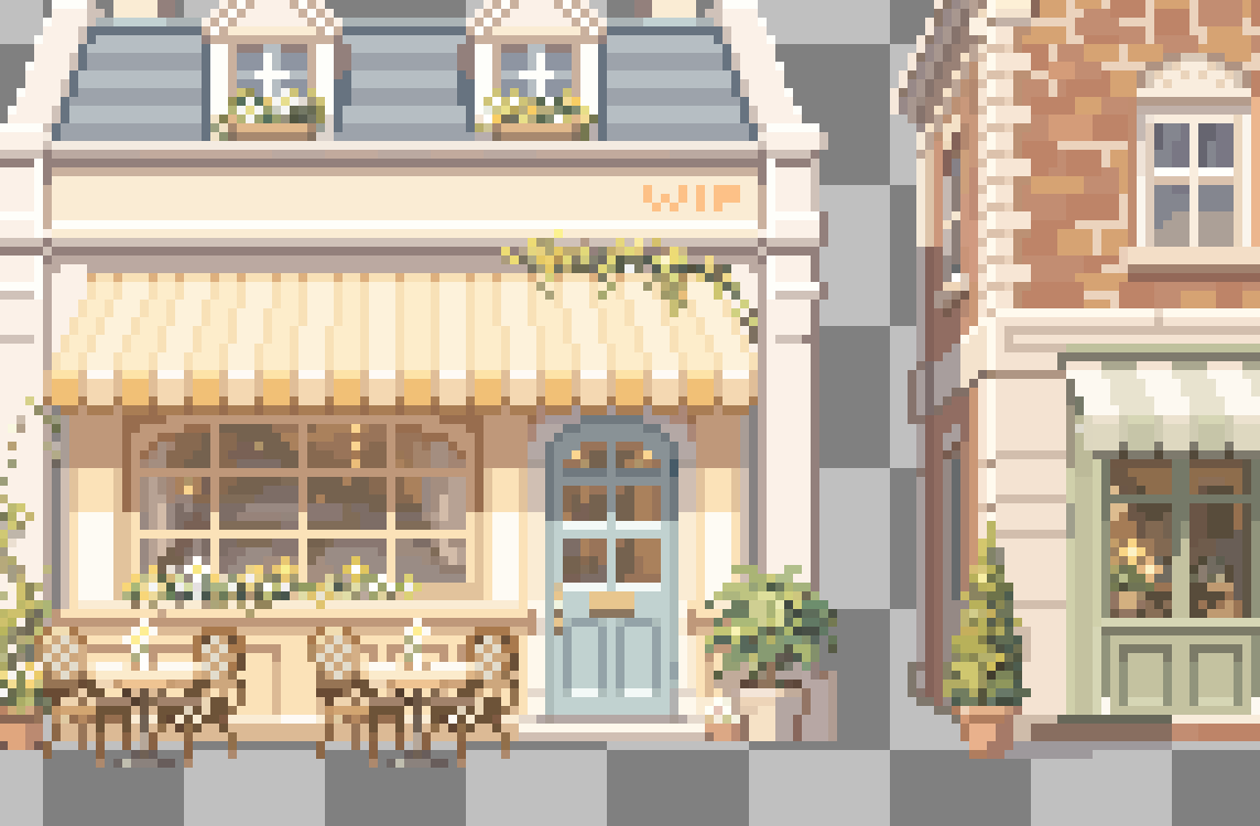 JuiceboxPixel's tweet photo. かわいいカフェWIP
ここにはどんな人がくるんでしょうか
#pixelart #ドット絵 https://t.co/oySgrqG2Ii
