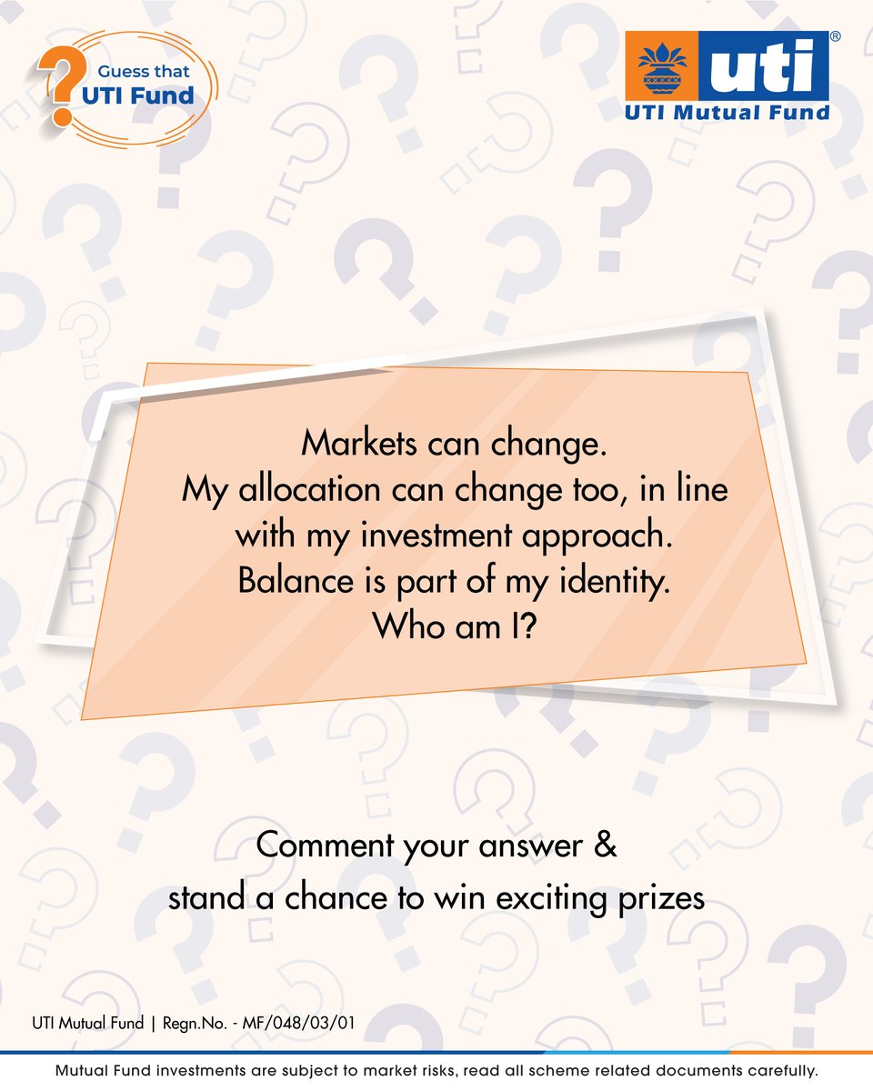 utimutualfund's tweet photo. #GuessThatFund Question 4 - Drop the answer in comments and stand a chance to win a prize! 
• Comment your answer
• Tag 3 friends
• Follow UTI MF

Contest terms & conditions: https://t.co/3Nf0sc1gOG

#UTIMutualFund #GuessThatFund #QuizContest 

[ Investment, Mutual Funds, Contest, Wealth, Finance ]