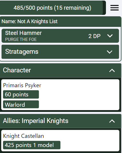 GaresstaM's tweet photo. This is a legal Combat Patrol Astra Militarium list, apparently.
I lovehate it. https://t.co/rhAhO1oNZC