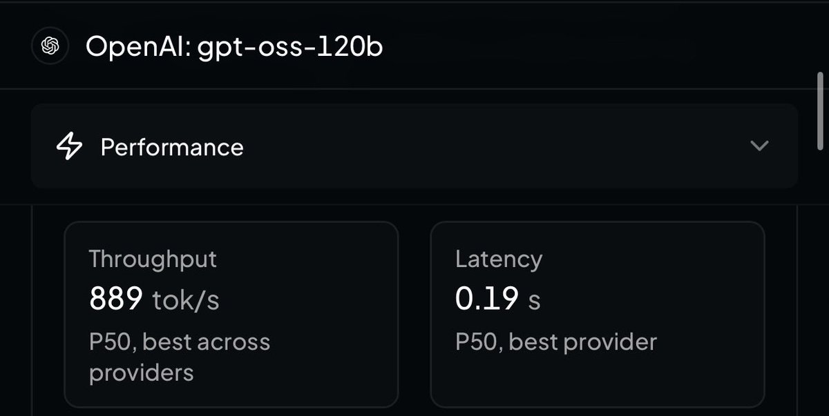 ldondeti's tweet photo. At the very top is once again @cerebras delivering 889 TPS with GPT-OSS-120B. https://t.co/bq2fuKchB9