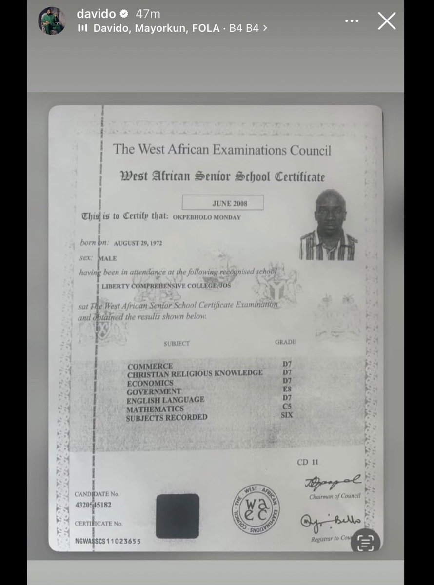Tutsy22's tweet photo. @davido is the real vayolence! He posted the WAEC result of olodo of Edo state… 😂😂😂🤣🤣🤣 https://t.co/14FNkf0nOr